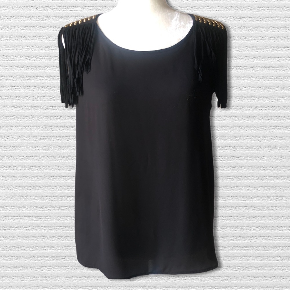Chloe K Black Fringe Top